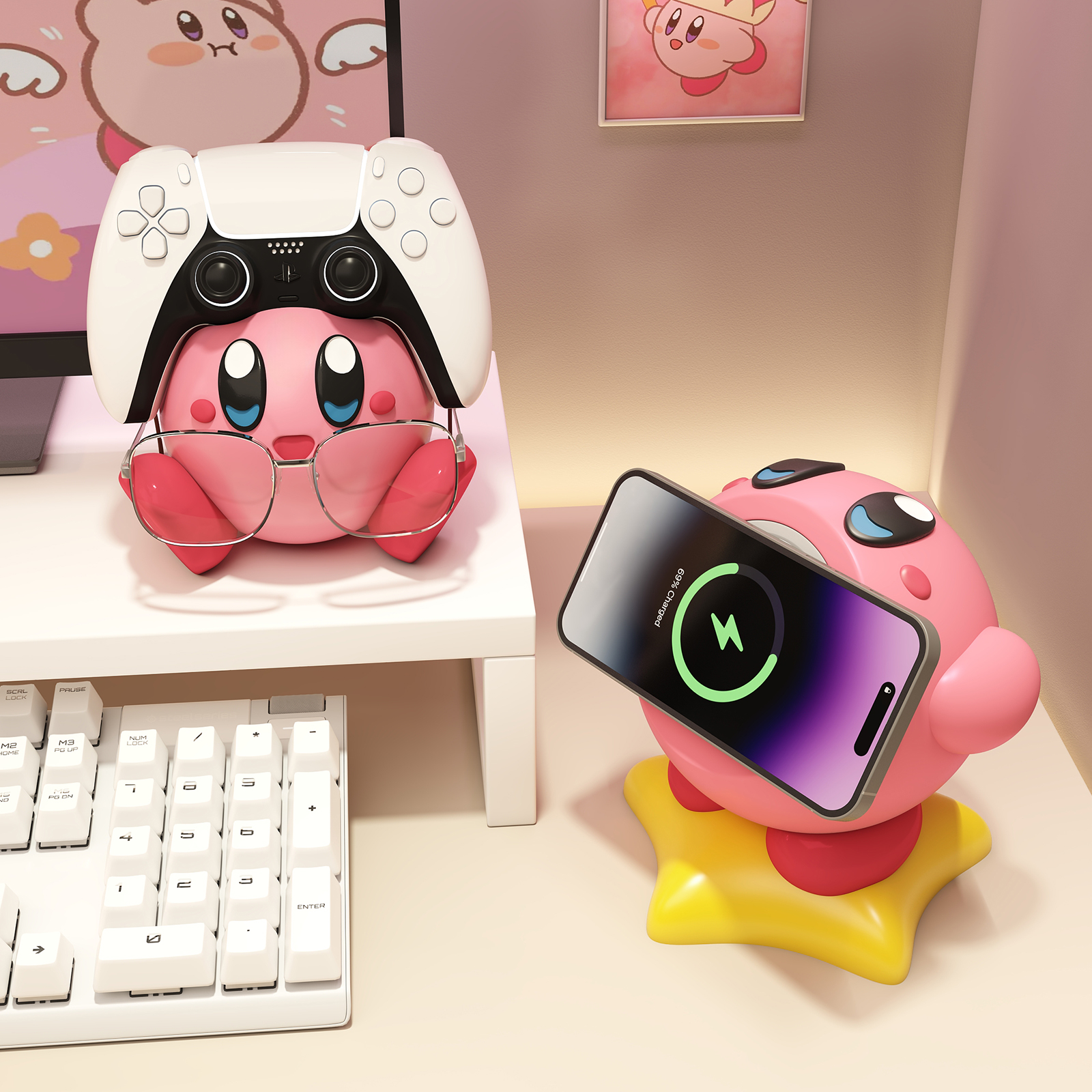 星之卡比手机无线充电器创意switch游戏手柄支架托电竞房装饰摆件