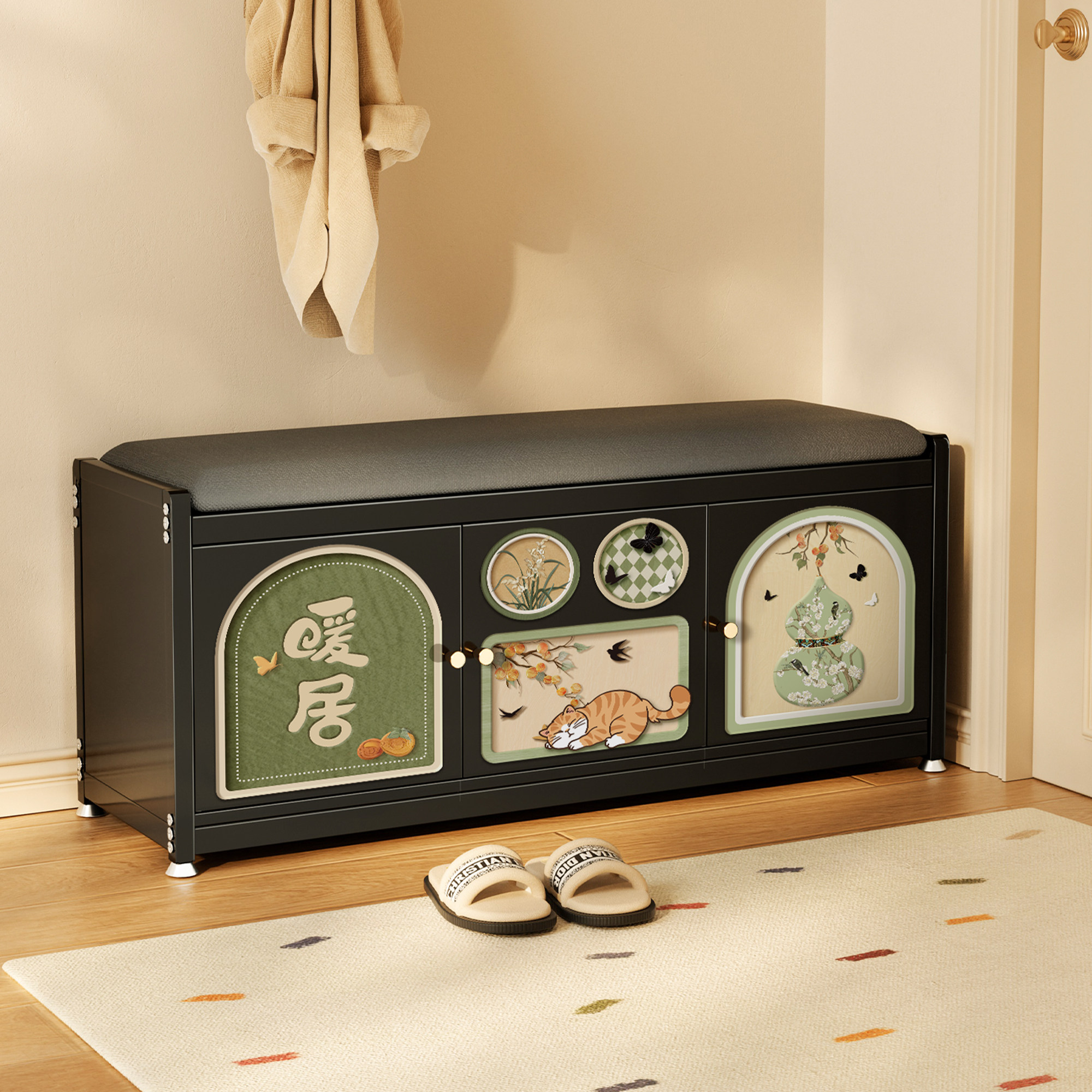 换鞋凳家用门口2026新款入户门可坐鞋柜收纳柜一体靠墙轻奢高级感,住宅家具,换鞋凳,淘宝优惠券,粉丝福利购,淘宝优惠卷