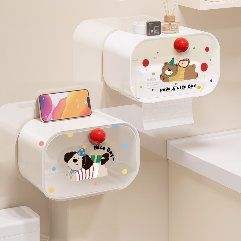 卡通可爱卫生间纸巾盒壁挂免打孔