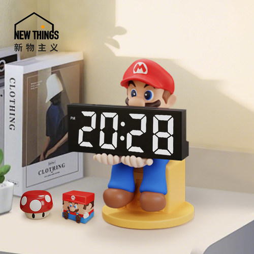 卡通创意玛利欧电子数字时钟摆件电视柜桌面钟表摆台式时间显示器