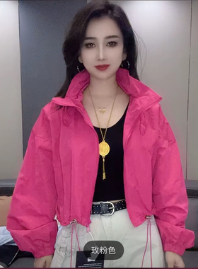 时尚百搭黄色短款立领外套欧洲站欧货高品质宽松显瘦休闲洋气上衣