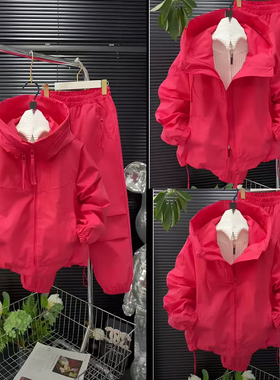 糖果色休闲运动两件套减龄连帽外套工装裤遮肉宽松套装2026早春款