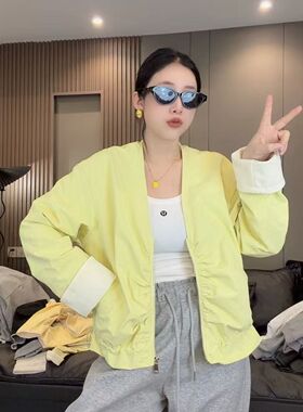 双面穿抽褶拉链夹克短外套女欧货2026年春季新款韩版时尚百搭上衣