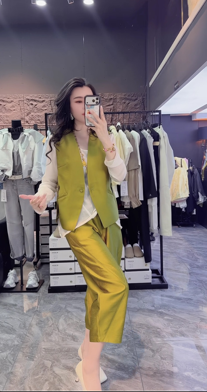 欧货时尚宽松马甲九分哈伦裤套装女2026春复古马夹上衣裤子两件套