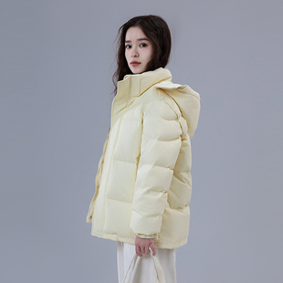 鸭鸭短款共青羽绒服女士冬季新款鸭绒小个子中戏粉色宽松面包外套