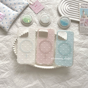 盐白茶ins简约清新温柔蓝波点磁吸适用苹果17ProMax手机壳iPhone16小众15Pro新款 高级感14ProMax保护套少女夏