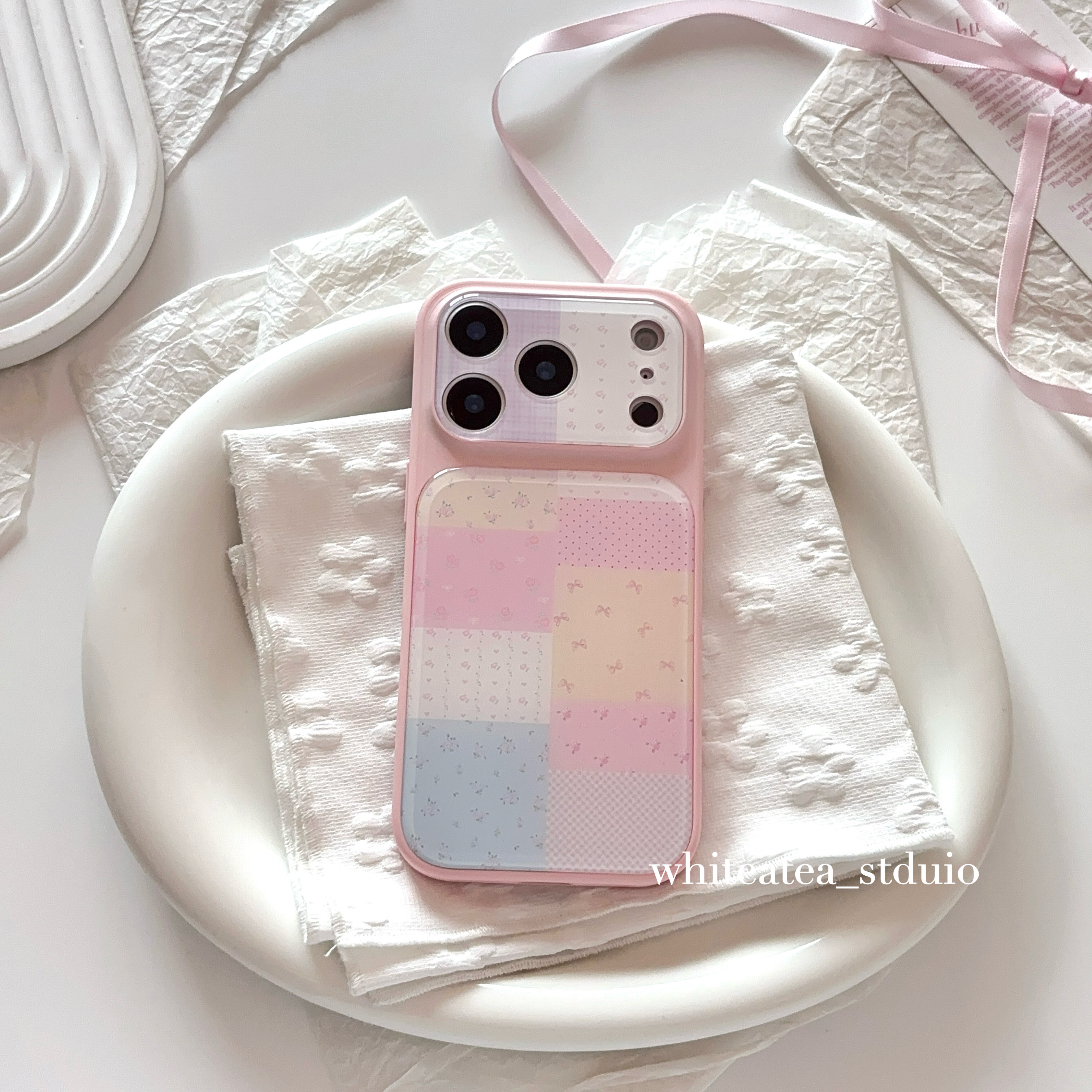 盐白茶ins春夏清新拼接碎花粉边适用苹果17ProMax手机壳iPhone16小众15新款14高级感13温柔气质保护套少女心