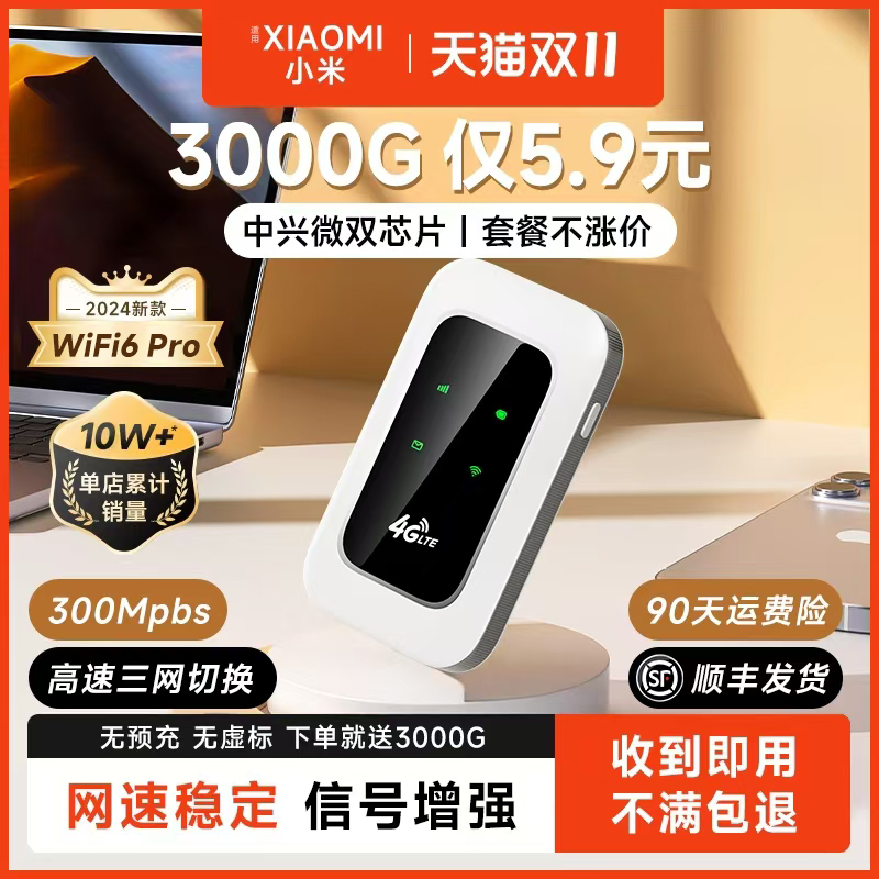 2024新款随身wifi随身无线wifi移动无线网络随身wi-fi5无限速纯流量上网卡便携车载wilf路由器g适用华为小米6
