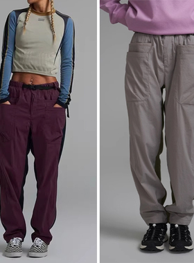 2023新品秋冬女士休闲户外运动梭织拼接抓绒宽松直筒裤A0233PA31