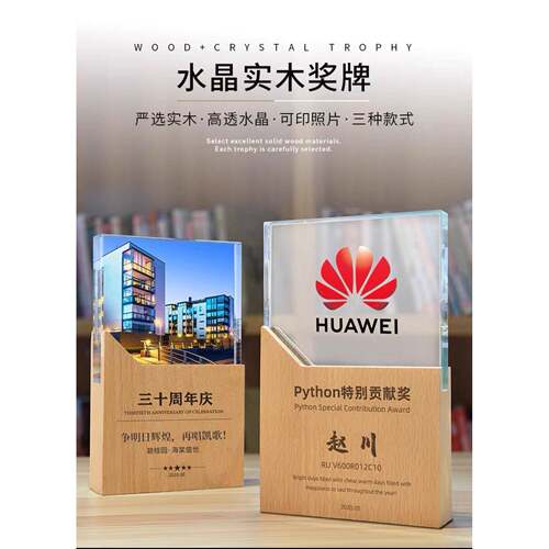 水晶奖杯定制创意人像照片新款高端大气彩印企业优秀员工奖牌