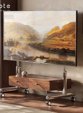 CABTE电视机支架可移动不锈钢落地带轮推车实木电视柜适用50-85寸