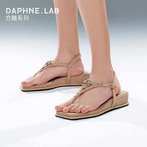 DAPHNELAB方糖系列彩钻夹趾坡跟凉鞋26夏凉拖拖鞋女鞋时髦舒适