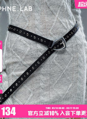 DAPHNELAB 斜插打孔腰带时尚复古百搭黑色牛仔裤腰带女105CM