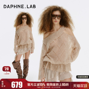 DAPHNELAB马海毛露肩毛衣26FW调节贝壳扣腰间系带两穿毛衣上衣女