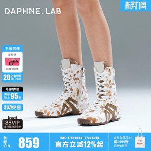 孙胜完同款DAPHNELAB方糖拳击靴复古摩登猎装靴绑带靴拳击靴短靴