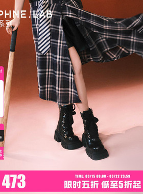沈月祝绪丹同款DAPHNELAB 方糖系带马丁靴厚底增高甜酷风马丁靴女