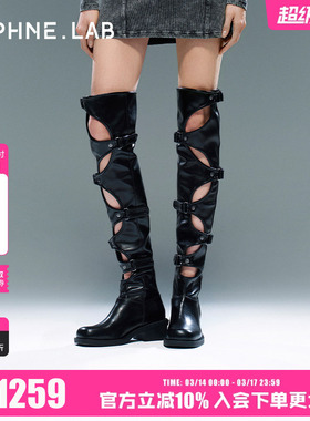 Lisa同款日常版DAPHNE.LAB X MARRKNULL联名方糖过膝靴多洞款25冬