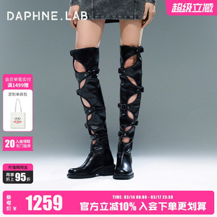 Lisa同款日常版DAPHNE.LAB X MARRKNULL联名方糖过膝靴多洞款25冬