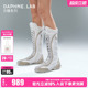 罗潾同款 DAPHNELAB方糖系列复古及膝拳击靴薄底舒适绑带靴长筒靴