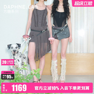 DaphneLab方糖金属高跟流苏及膝夹趾凉靴增高时装罗马凉靴凉鞋