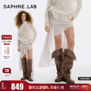黄婷婷同款DAPHNELAB方糖骑士靴26秋冬棕色长筒靴厚底靴子女