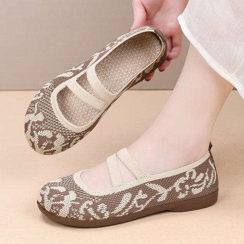 老北京布鞋女新款浅口透气飞织妈妈鞋软底轻便一脚蹬懒人奶奶单鞋