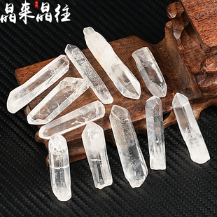 天然白水晶原石摆件长条六棱柱状碎石净化消磁石头矿物标本装饰