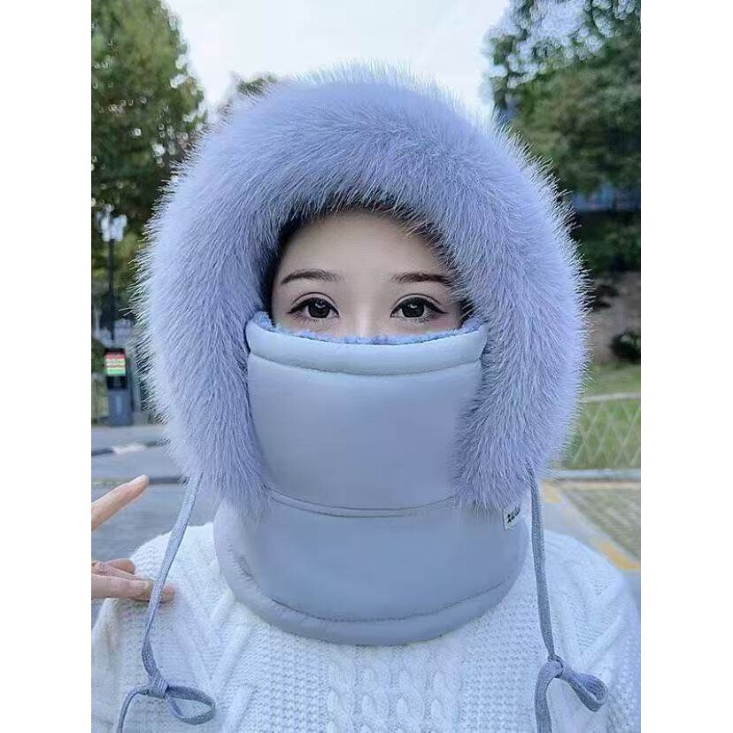 冬季面罩围脖一体帽子加绒保暖护耳滑雪帽户外骑车防风遮脸雷锋帽