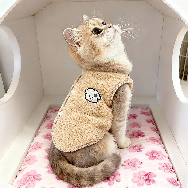 猫咪衣服秋冬保暖小狗马甲狗狗背心防掉毛布偶美短蓝猫可牵引服饰