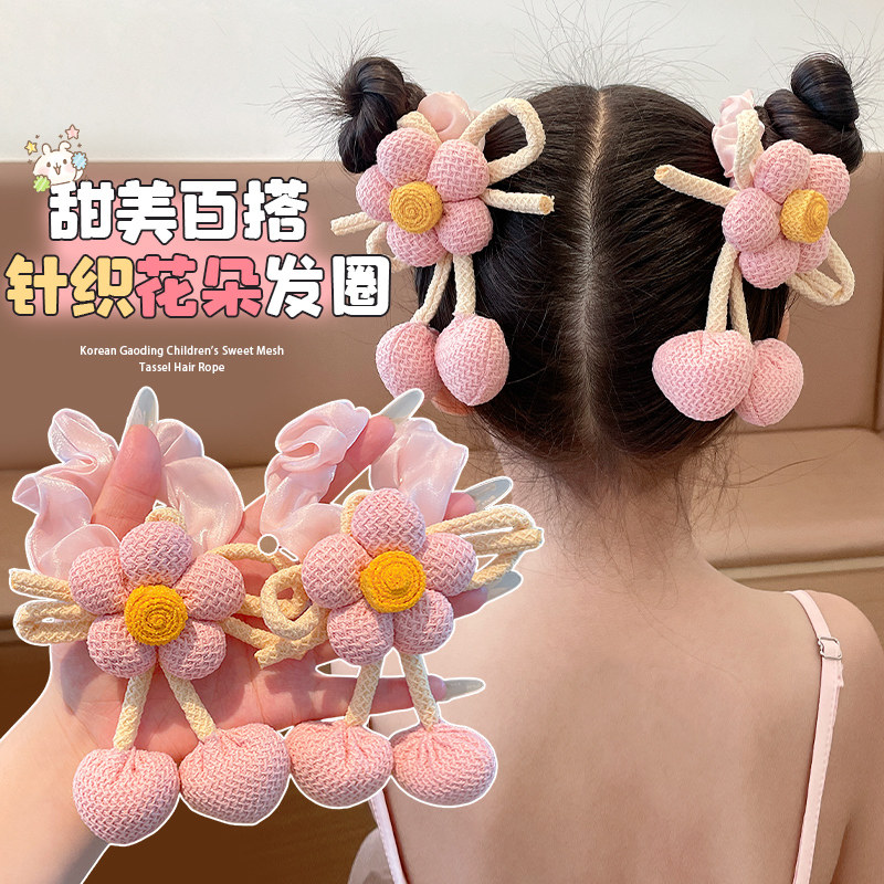 儿童双丸子头新款花朵发绳女童扎丸子头大肠发圈女孩马尾头绳发饰