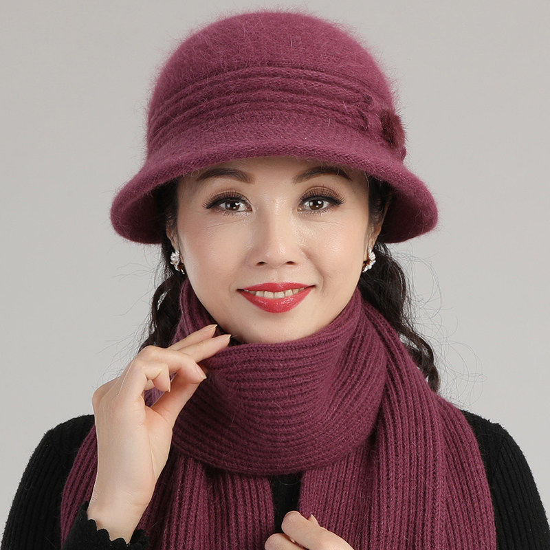 帽子女妈妈冬天加绒厚保暖针织毛线帽中老年人奶奶防寒棉帽渔夫帽