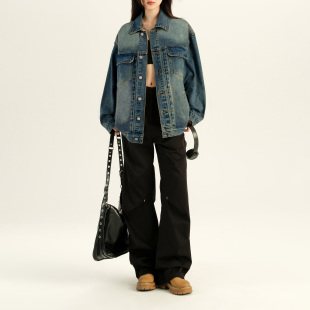 翻领百搭牛仔外套 单排扣时尚 worxurnn 无须潮休闲长袖