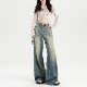 女高腰破洞设计感宽松垂感阔腿裤 复古牛仔裤 无须美式 worxurnn