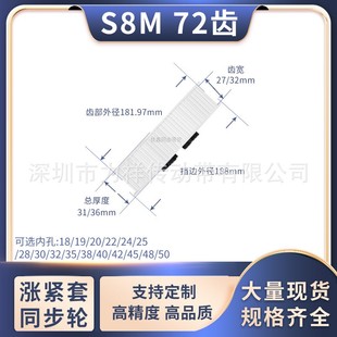 同步带轮免键S8M72齿AF齿宽27 32内孔10124齿形带胀紧套同步轮S8M