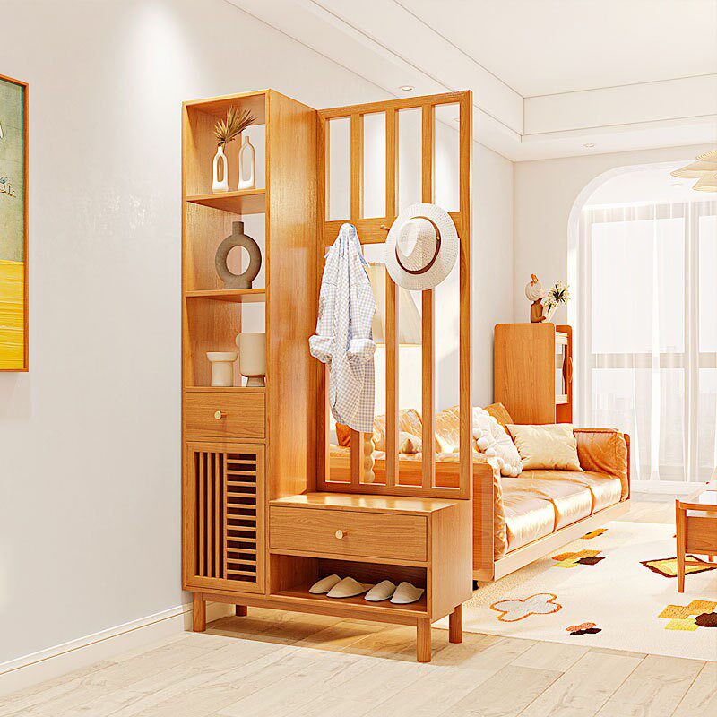 北欧全实木樱桃木日式进门衣帽架一体靠墙客厅入户玄关收纳隔断柜