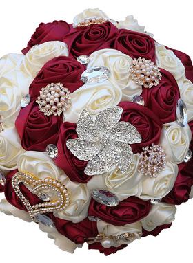 21cm婚礼新娘手捧花 欧式新款缎带仿真新娘手捧花束婚庆用品W373B