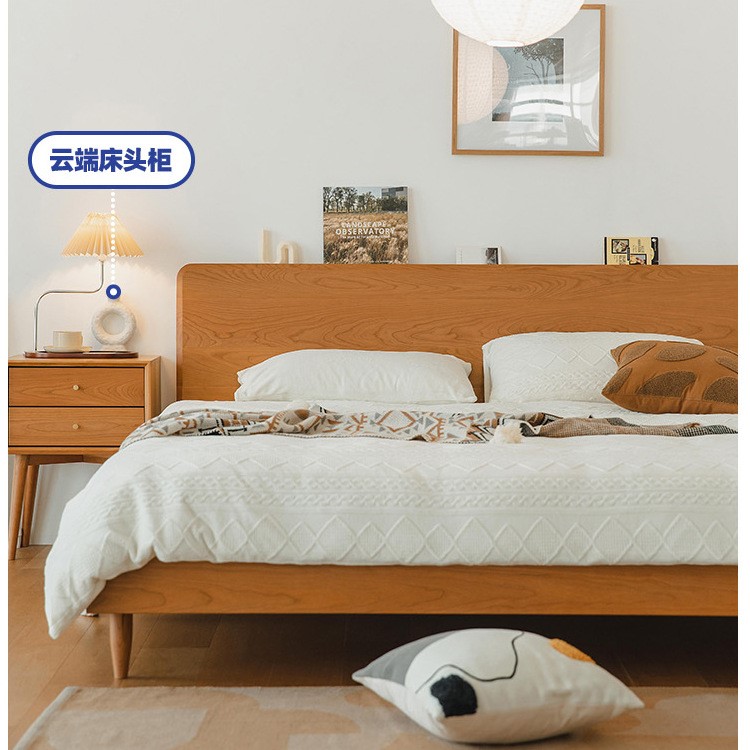 北欧1.8米经济型婚床双人床日式原木1.5米樱桃木单人床轻奢实木床