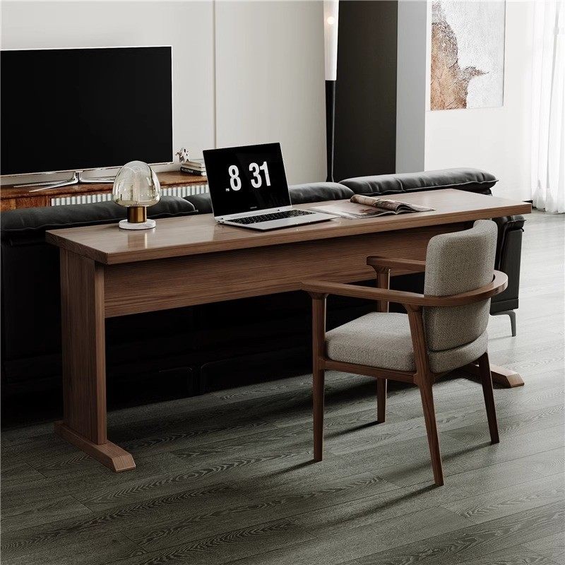 小红书同款靠沙发背后书桌墙边窄桌实木办公桌长桌家用简易工作台