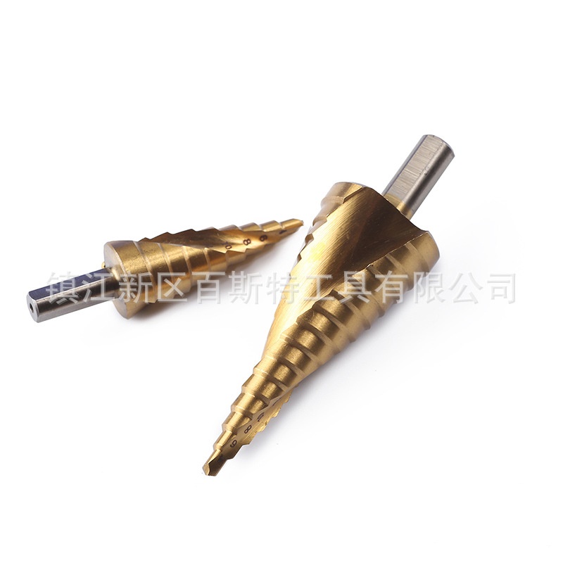 高速钢4241镀钛 三角柄螺旋槽阶梯钻 宝塔钻4-12 4-20 4-32mm