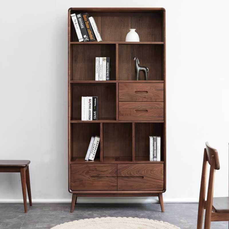 北欧全实木黑胡桃木书架置物架日式现代简约式收纳柜置物书橱书架