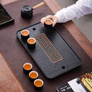 轻奢乌金石茶盘家用石材茶台小型带储排沥水盘干泡台托盘茶安零容