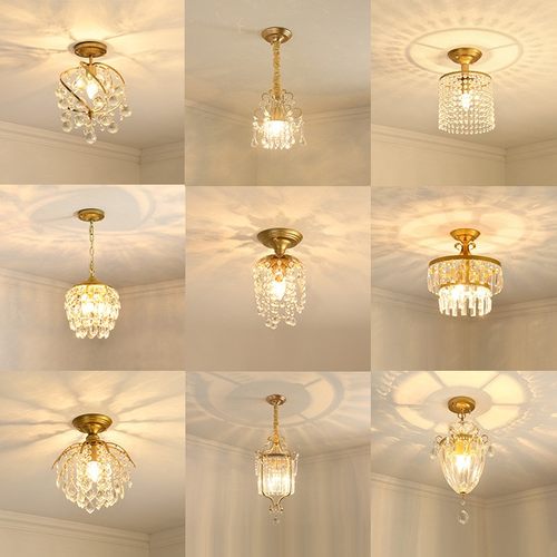 水晶走廊过道灯创意玄关衣帽间门厅阳台入户餐厅led金色吸顶灯具