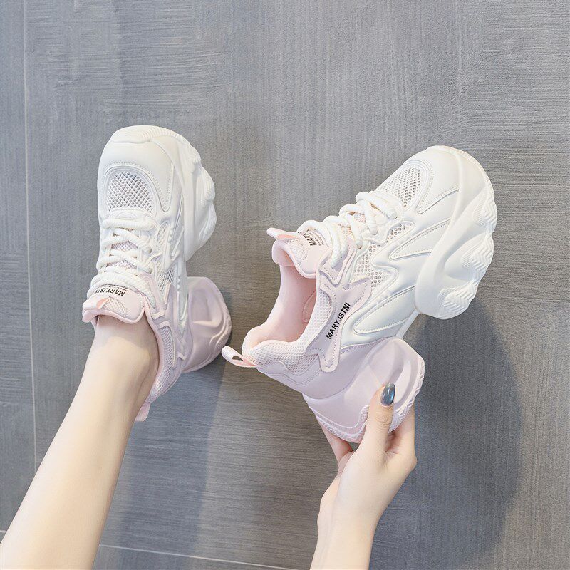 网面内增高8cm老爹鞋女2025年夏季新款休闲厚底鞋子薄款运动网鞋