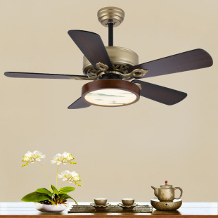新中式风扇灯吊扇灯复古餐厅电风扇吊灯古典卧室家用木叶灯扇一体