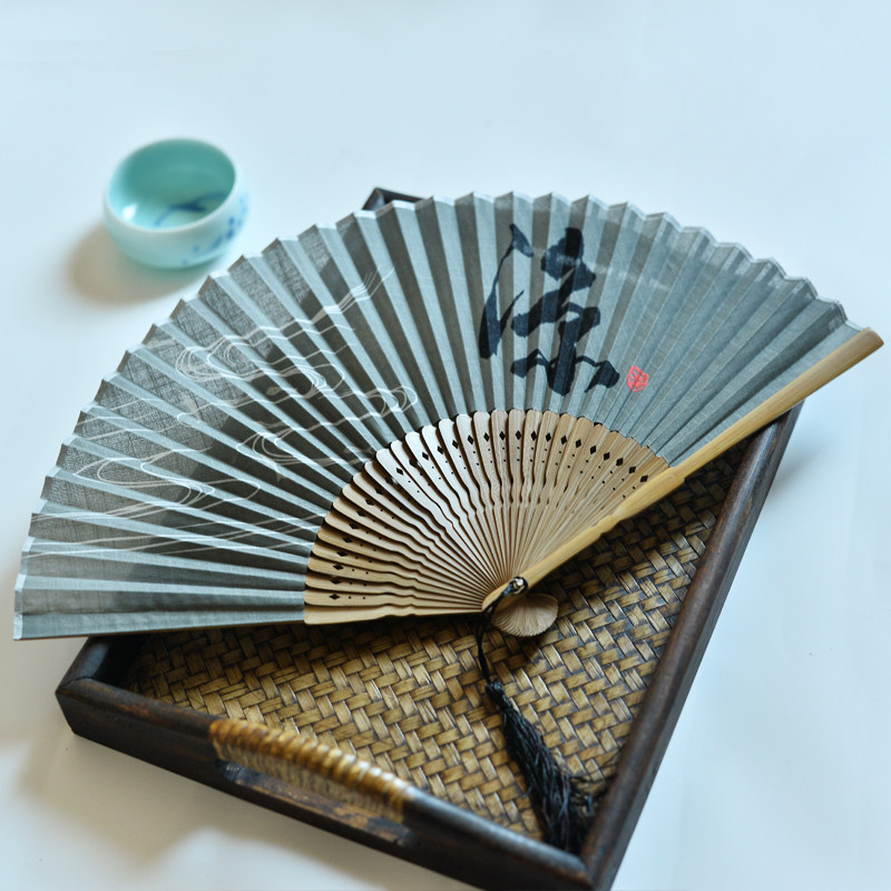 禅意棉麻玉竹折扇男款小折扇中国风日式