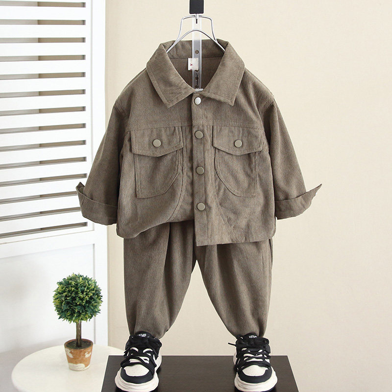 儿童装套装秋季男童衬衫外套两件套2024春秋新款洋气男孩宝宝衣服