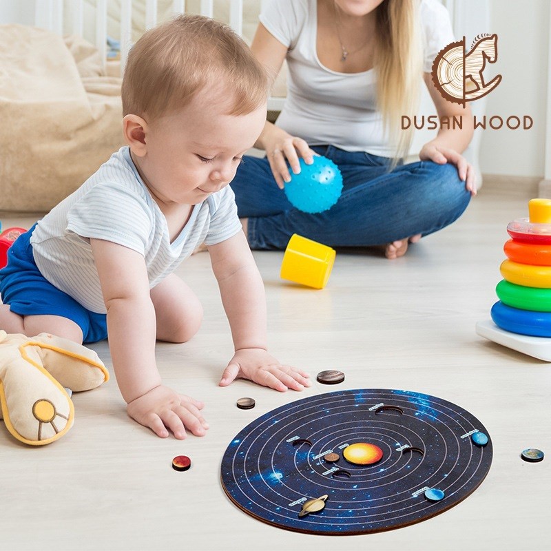 独立站拼图星球拼图太阳系配对板托盘益智游戏木质玩具工艺品