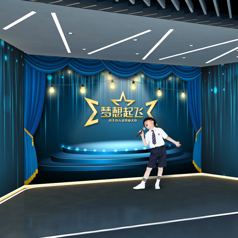 3d主持人舞台壁纸背景墙布口才培训班演播室教育机构教室墙纸壁纸