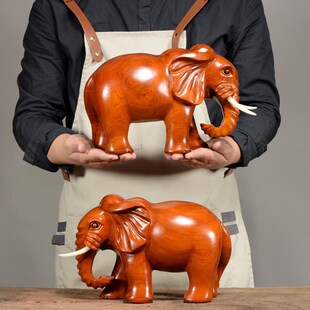 花梨实木雕刻大象摆件木头根雕如A意吉祥一对象红木家居装饰工艺