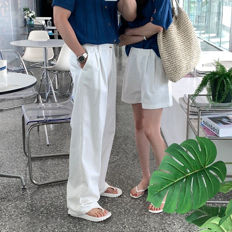 白色休闲长裤春秋款韩版潮流直筒裤宽松垂坠感西装裤阔腿男士裤子